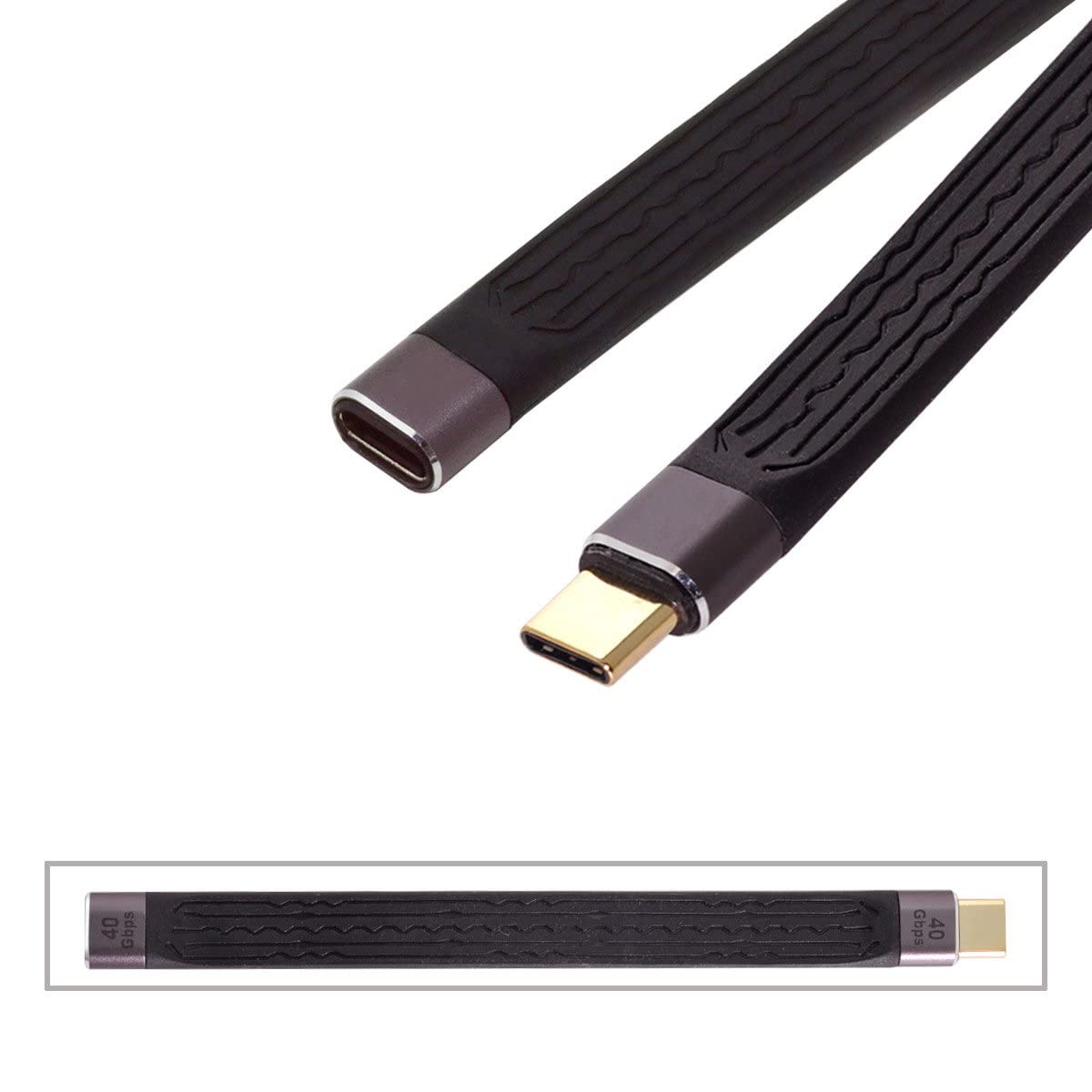 CY Cable de extensión USB4 macho a hembra de 5.1 in delgado plano macho toF 40 Gbps con carga de 100 W y 8 K a 60 Hz