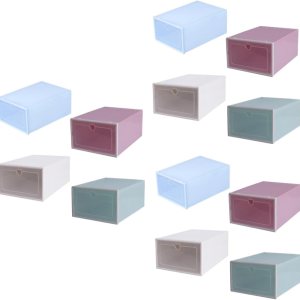 Zerodeko 12 unidades de almacenamiento abatible, caja de zapatos apilable, almacenamiento de zapatos, cajón de zapatos, organizador de plástico Zerodeko 12 unidades de almacenamiento abatible, caja de zapatos apilable, almacenamiento de zapatos, cajón de zapatos, organizador de plástico