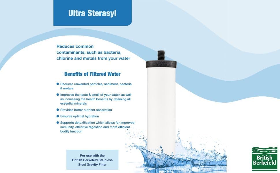 British Berkefeld Doulton – Vela de agua compatible con filtro Berkey de repuesto para sistemas de filtro de agua por gravedad BB9-2, paquete de 3