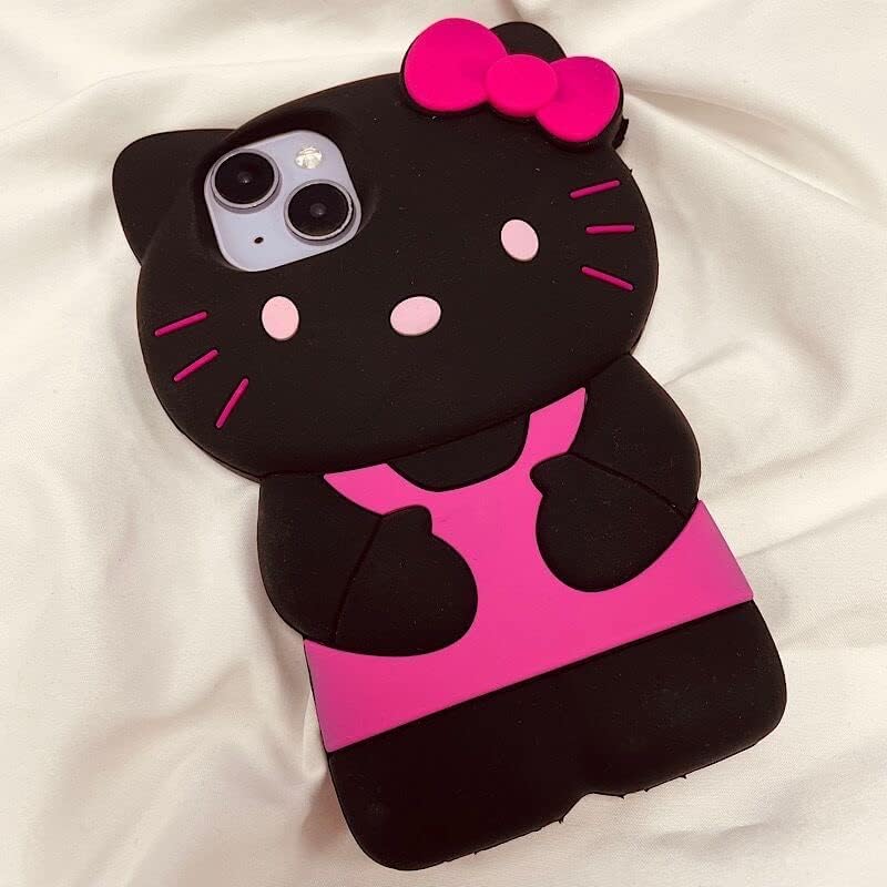 Bonita funda adorable de silicona suave de dibujos animados 3D, diseño de animales kawaii para niñas, niños, adolescentes y niños (negrorosa, para
