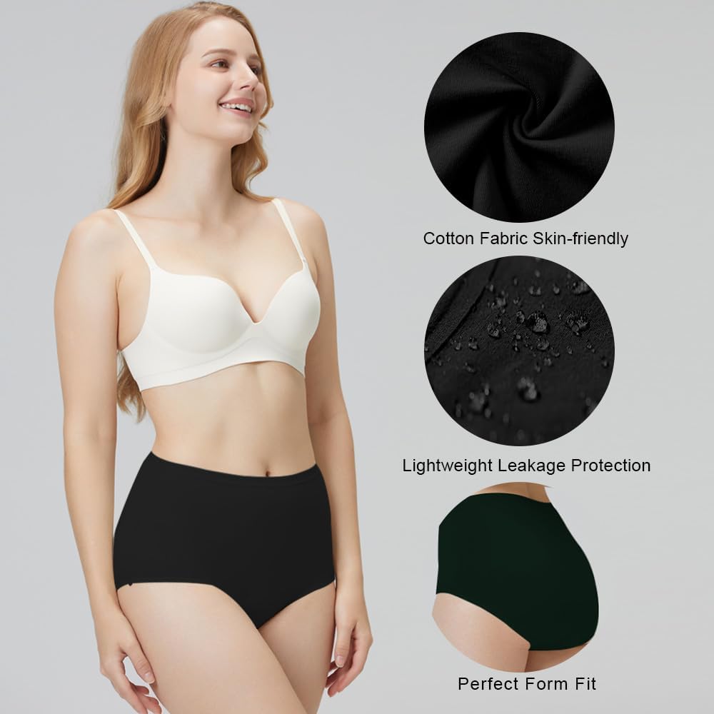 Ropa interior para mujer para incontinencia, ropa interior lavable a prueba de fugas de algodón de orina de cintura alta, bragas absorbentes de 1.7