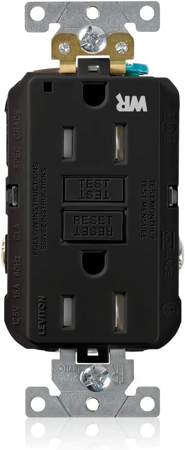 Leviton G5262-WTE 15A-125V Receptáculo GFCI de autocomprobación dúplex de autoprueba, extra resistente, de grado industrial, resistente a la
