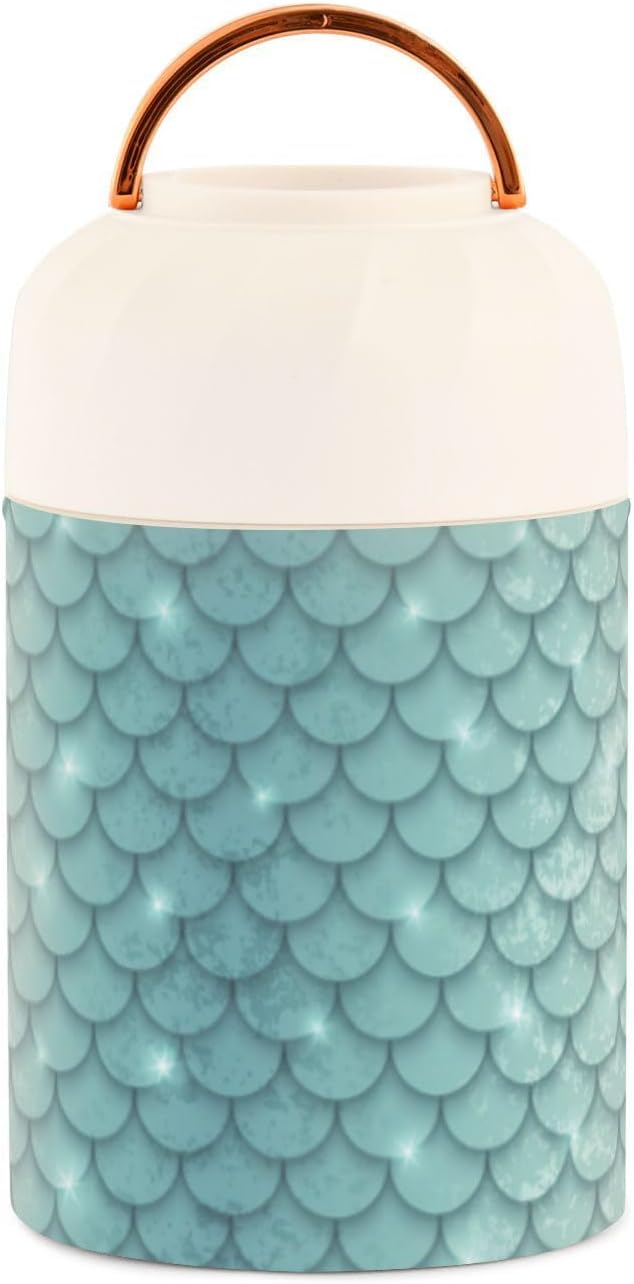 Shiny Mermaid Scales Green Kids Womens Lunch Insulated Jar with Spoon 17oz500ml Containers For Hot Food Stainless Steel Vacuum Vacuum Insulated