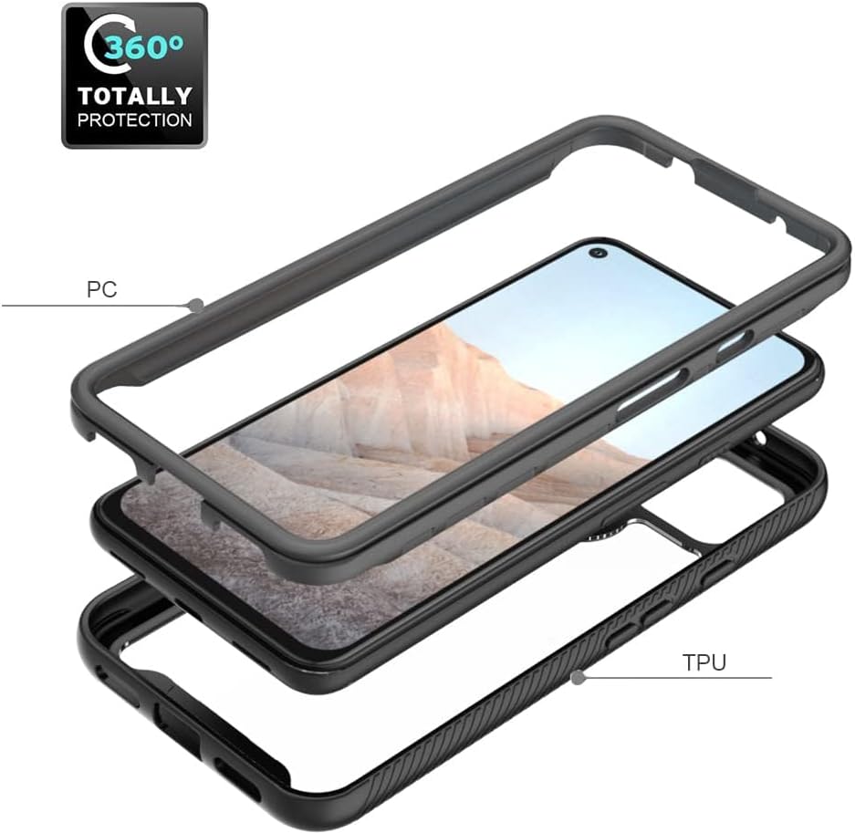 Asuwish Funda para teléfono para Google Pixel 5a 5G con protector de pantalla de vidrio templado y soporte delgado, híbrida, resistente, funda