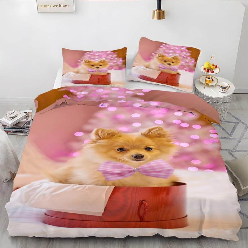 Light Red Dog California King Duvet Cover Animal Print Bedding Soft Microfiber Comforter Cover and 2 Pillow Shams 20″X36″, Bed Set Duvet Covers with