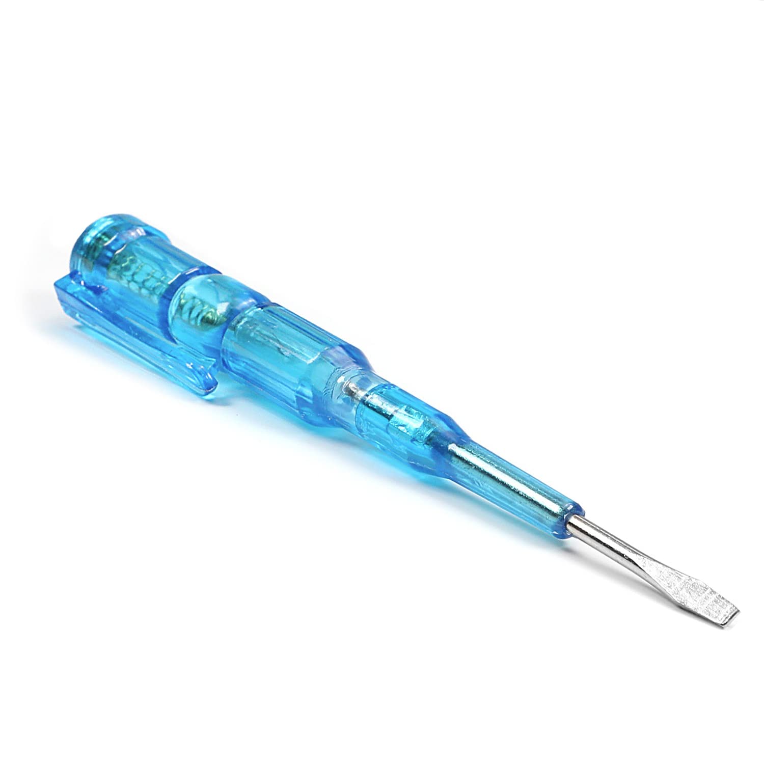 Fielect Detector de voltaje pluma de prueba Destornillador de lote de acero Destornillador Lápiz de prueba JRDB-107 ACDC 100-500V Azul Claro 1pcs