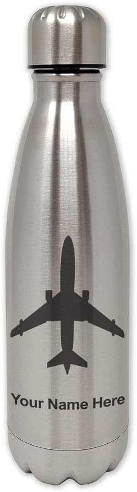 LaserGram Botella de agua de acero inoxidable de una sola pared, avión de chorro, grabado personalizado incluido