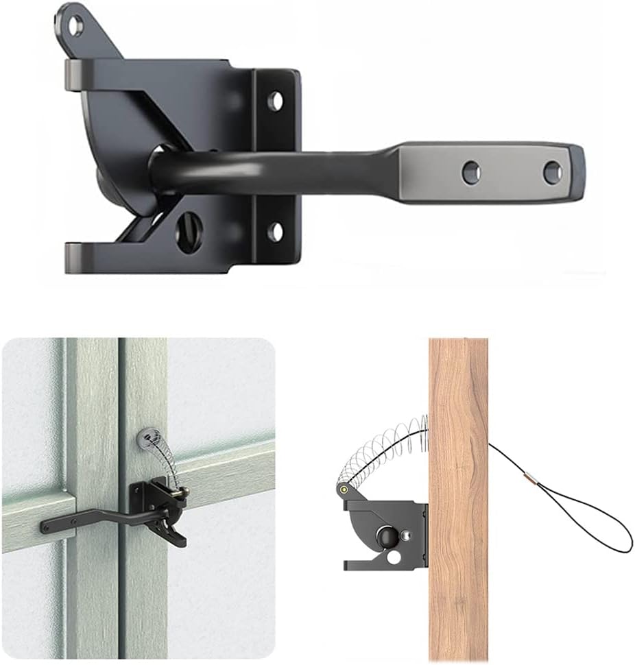 Pestillo de puerta automático resistente para valla de madera autoblocante de puerta de gravedad con resorte de acero inoxidable cargado con cuerda