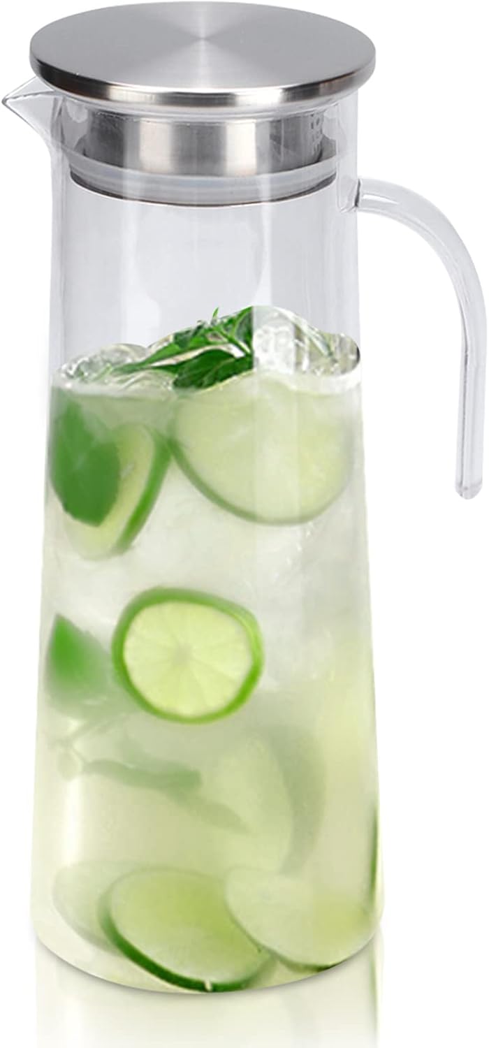 Tarro de jugo de acrílico de 1.2 l, con tapa hermética, jarra fácil de verter y mango para agua, jugo, café helado y té helado #1
