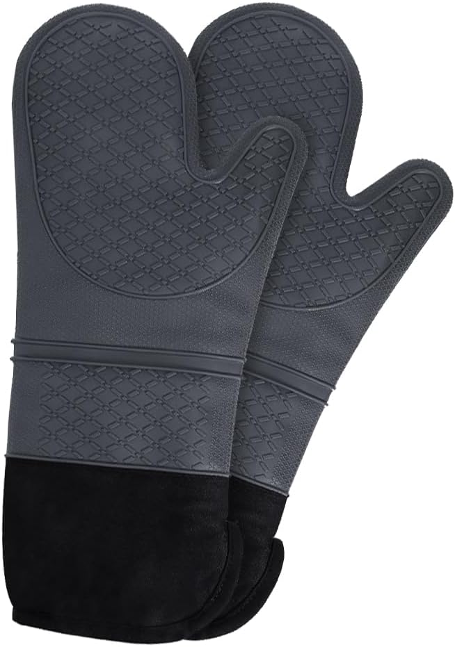 meioro Guantes de horno de silicona, resistentes al calor y antideslizantes, juego de guantes de horno de cocina flexibles con forro acolchado