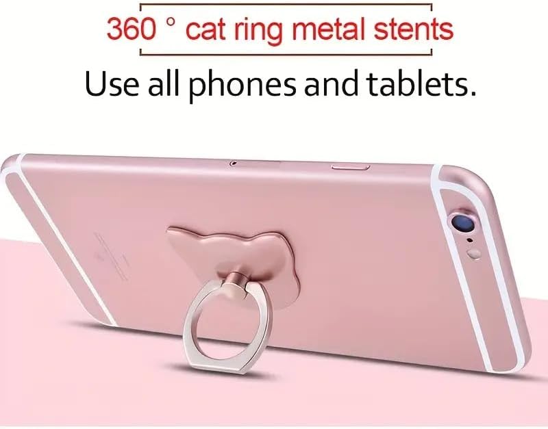 ChasChels – Anillo de dedo para teléfono móvil con forma de gato con soporte negrorosaplatadorado (dorado)