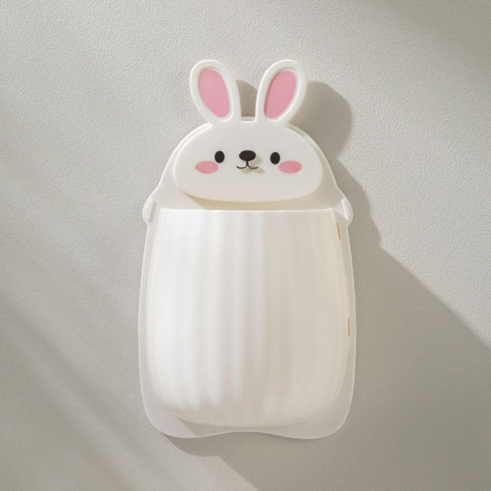 1 caja de almacenamiento con forma de conejo, soporte para cepillos de dientes montado en la pared, estante de almacenamiento de pasta de dientes,