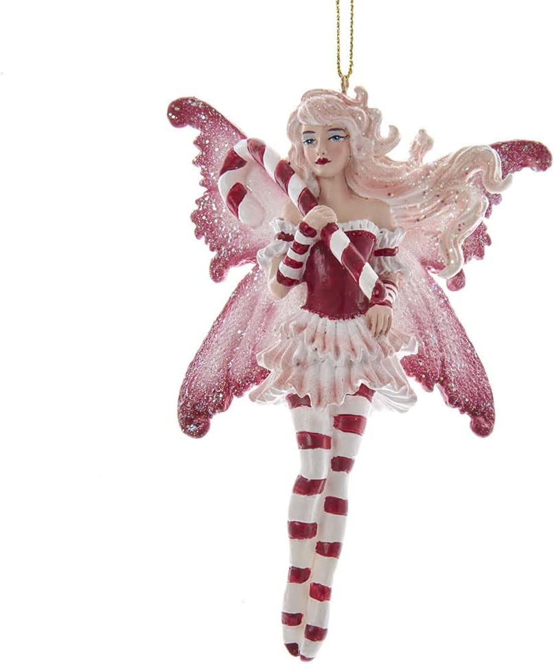 Adorno Amy Brown Red Fairy con bastón de caramelo de 5 pulgadas