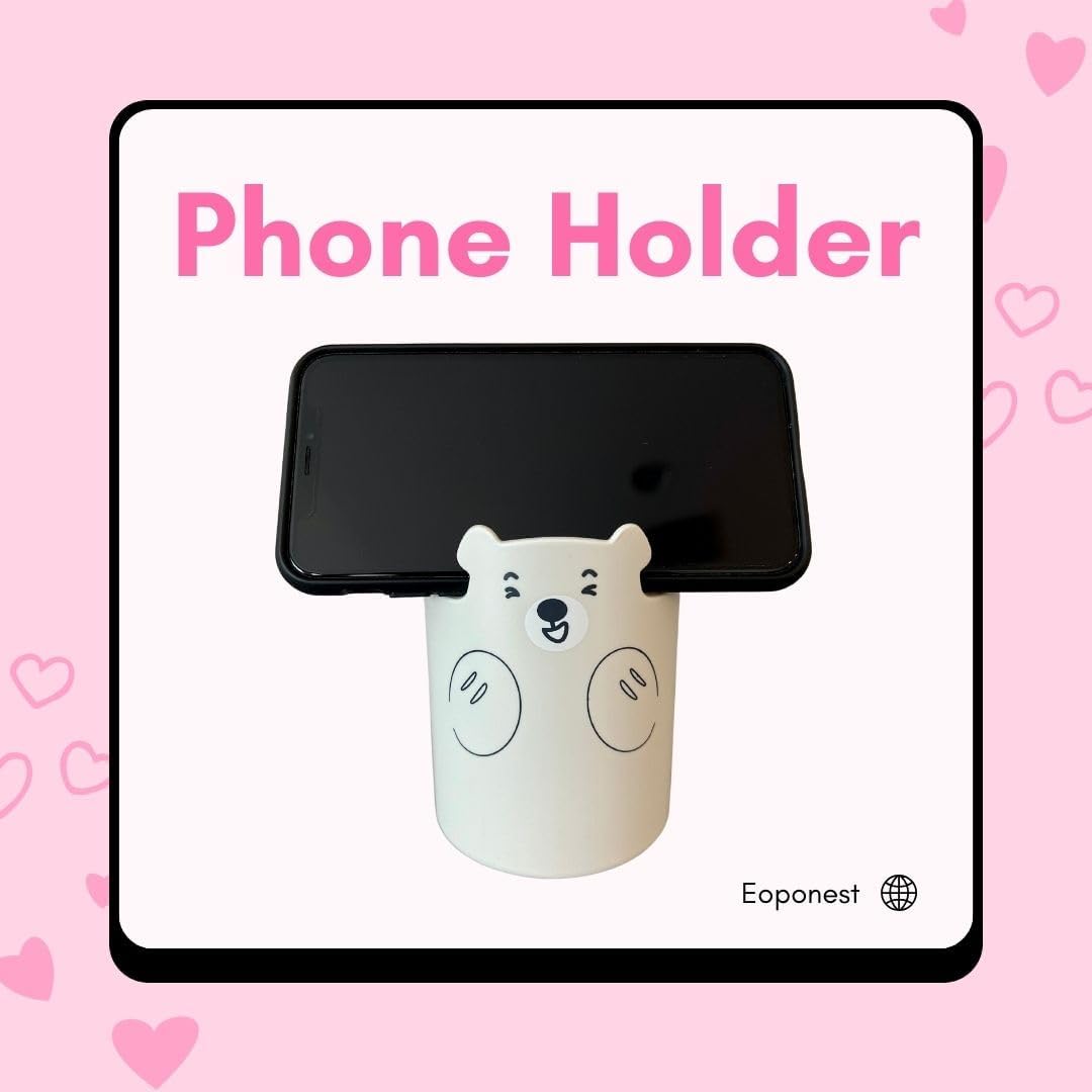 Eoponest – Lindo soporte para lápices con forma de oso para cepillos de dientes, organizador de brochas de maquillaje con soporte para teléfono con