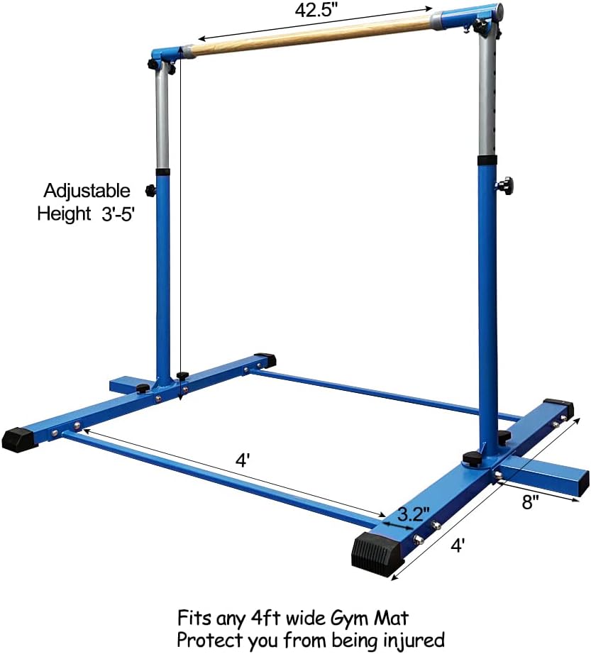 Kip Bar de gimnasia, barra horizontal para niños y niñas, altura ajustable de 3 a 5 pies, equipo de gimnasio en casa, ideal para entrenamiento en