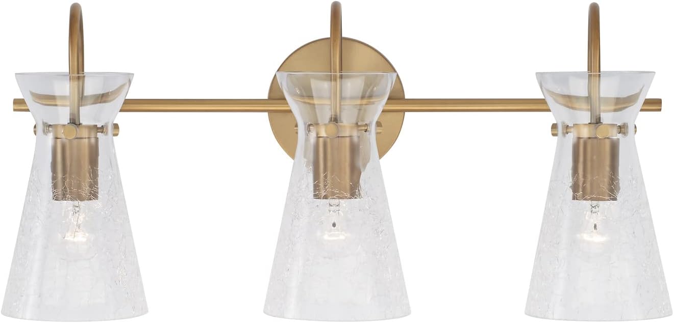 Capital Lighting 142431AD Mila – Soporte de pared para tocador de baño de vidrio medio agrietado, 3 luces, 300 vatios totales, 11 pulgadas de alto x
