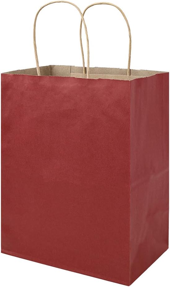 bagmad Cada 100 bolsas de papel de regalo verdes y rojas de 8 x 4.75 x 10 pulgadas con asas