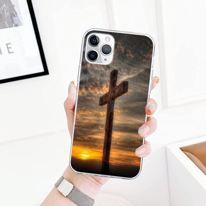 Funda compatible con iPhone 14 Pro  Funda de teléfono retro Dusk Christian Cross funda delgada y suave TPU a prueba de golpes