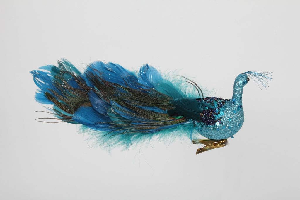 Adornos de Navidad de pavo real sintético de 12 pulgadas con una cola de plumas de pavo real, adornos de pavo real para decoración de árbol de