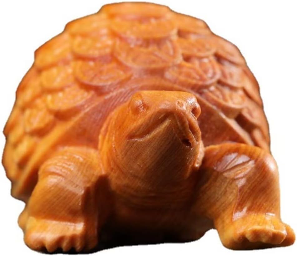 Aritjt Estatuas de tortuga talladas a mano de animales de madera, estatuas de tortugas coleccionables auspiciosas, regalo para el hogar y la oficina