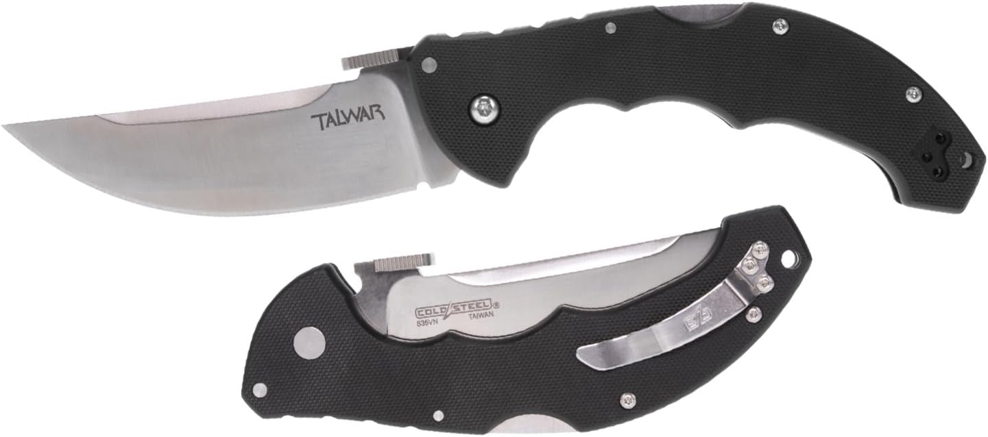 Cold Steel Talwar S35VN – Cuchillo plegable de bolsillo táctico con mango G10 de acero ultra afilado con mecanismo de bloqueo Tri-Ad