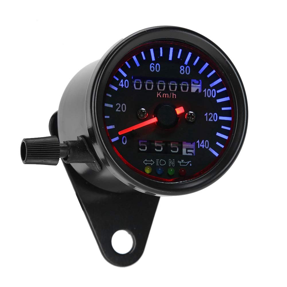 KIMISS Kit de medidor de velocímetro para motocicleta universal de 12 V, retroiluminación LED para motocicleta con doble odómetro y velocímetro,