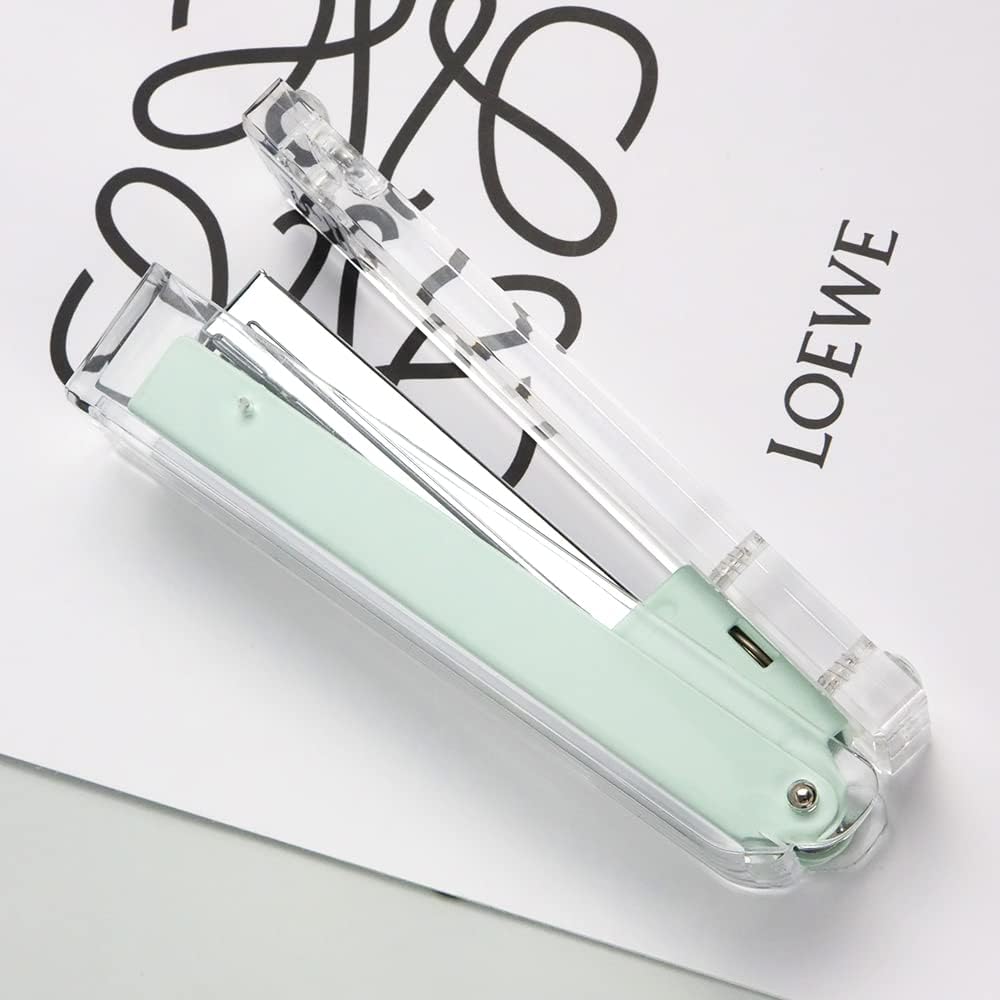 Grapadora de acrílico transparente verde para escritorio de oficina, grapadoras manuales, grapadora resistente, accesorios de escritorio acrílicos