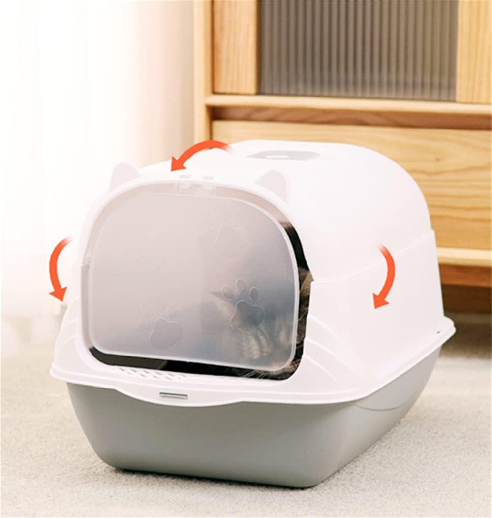 Caja de arena grande cerrada para gatos, caja de arena con capucha, tapa abatible, bandeja de arena para gatos con control de olores en la puerta,