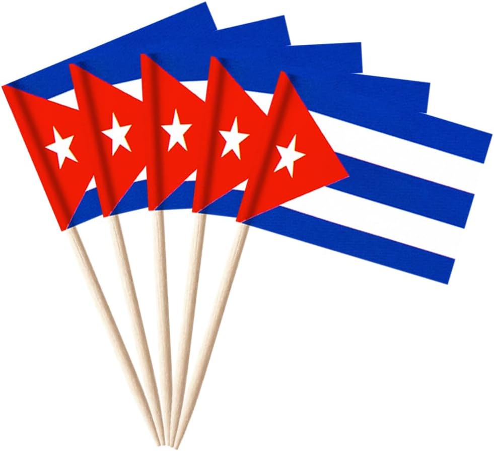 100 banderas cubanas con palillos de dientes, mini adornos para cupcakes de Cuba pequeños, banderas, banderines para fiesta de campo, cóctel,