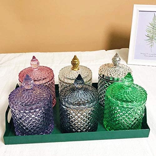 Sizikato Tarro de caramelo de cristal facetado de diamante con tapa, tarro decorativo colorido, joyero, soporte de almacenamiento de hisopos de