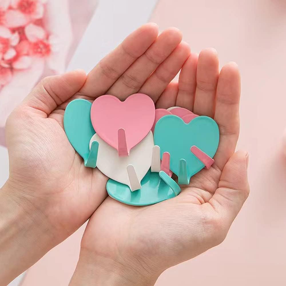 Paquete de 12 ganchos decorativos de pared en forma de corazón, gancho de pared adhesivo fuerte de acero inoxidable para el hogar, cocina, baño