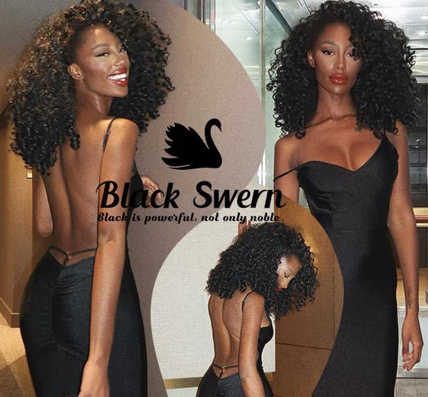 BlackSwern Pelucas rizadas con encaje frontal prearrancadas, pelucas de encaje frontal, pelucas de cabello rizado sintético con encaje frontal,