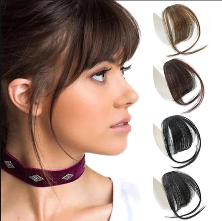 Flequillo con clip, extensiones de cabello 100% humano con clip, flequillo con fleco con red agradable y plano natural, flequillo ordenado con