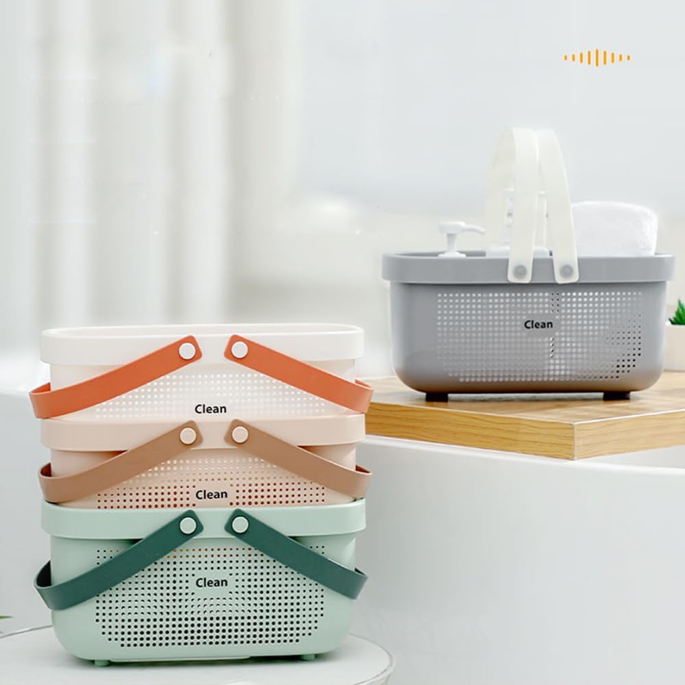 LAIGOO Cesta de almacenamiento de plástico verde con asas, organizador de almacenamiento de ducha para baño, dormitorio universitario, cocina,