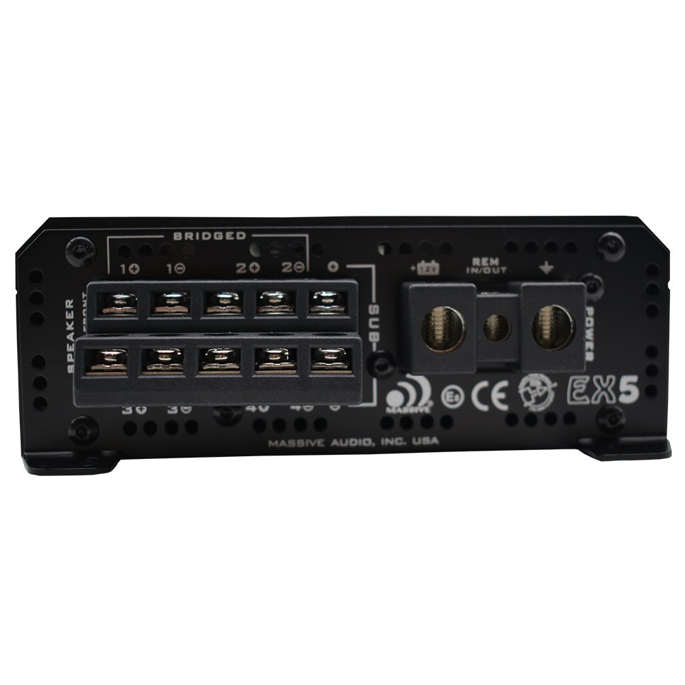 Massive Audio Serie Blade Power EX5. 2500 vatios, 5 canales, estable de 1 ohmio, híbrido de clase ABD, amplificador de coche con refuerzo de graves,