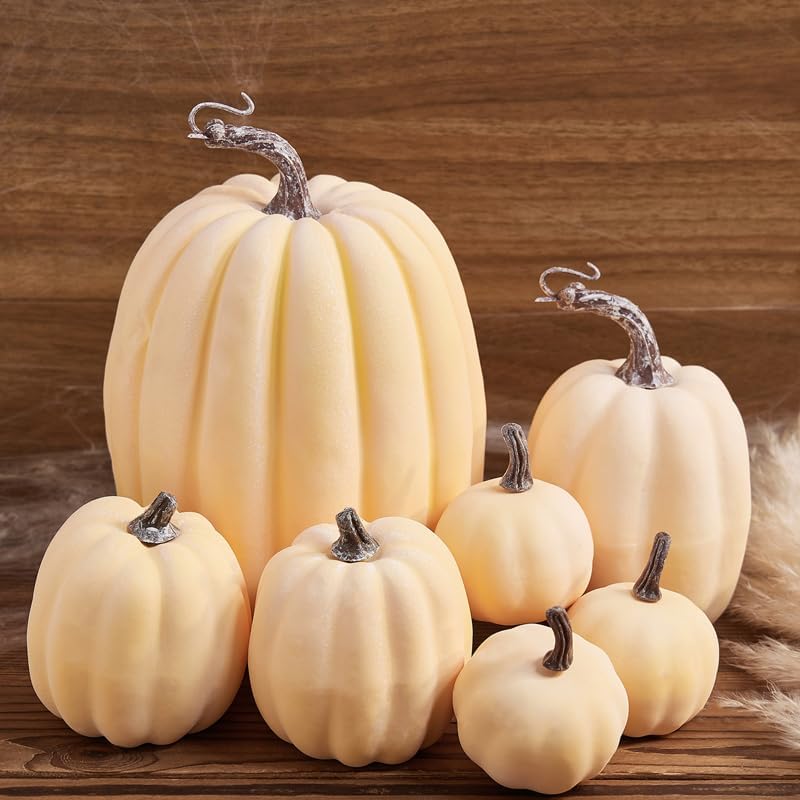 7 calabazas artificiales de Halloween de espuma, calabazas artificiales de cosecha de otoño, Acción de Gracias o decoración de Halloween (naranja
