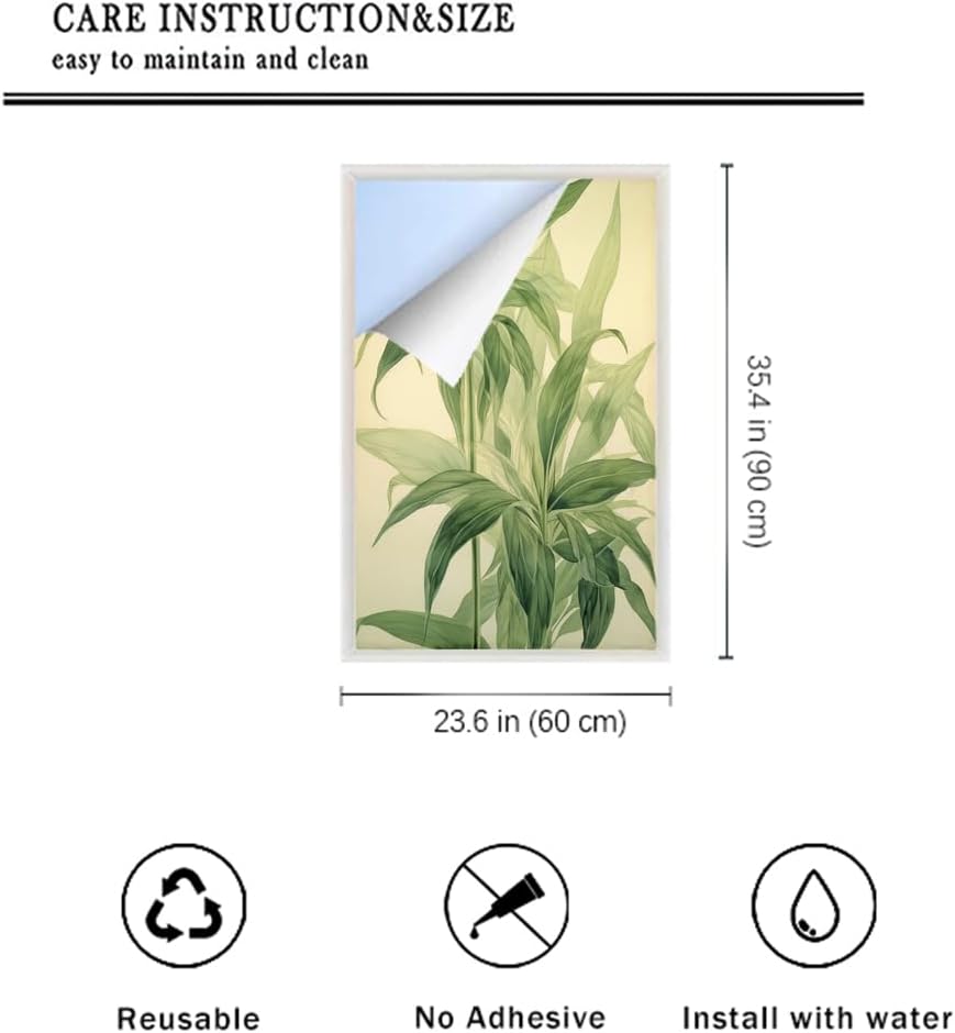 Película de privacidad para ventana, diseño minimalista y clásico de hojas verdes claras, para ventana del hogar y puerta de vidrio, bloqueo solar,
