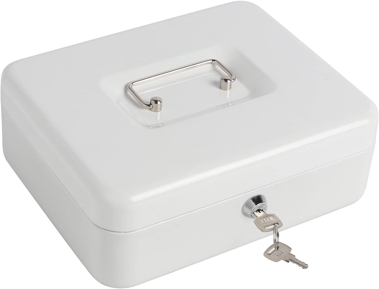 Kasten Caja de efectivo con bandeja para dinero y cerradura de llave, organizador de dinero para efectivo, 9.84 x 7.87 x 3.54 pulgadas, blanco medio