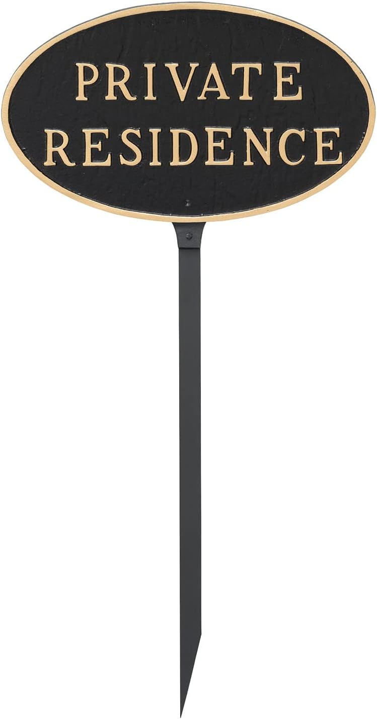 Placa ovalada de residencia privada de metal fundido – Placa de exhibición de pared o césped – Letrero de privacidad para el hogar o negocio –