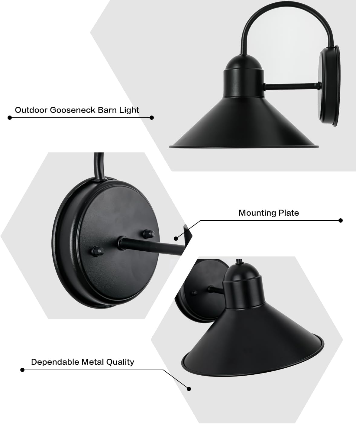 Lámpara de granero de cuello de cisne para exteriores, lámpara exterior clásica para montaje en pared, aplique de pared, luces de porche con acabado