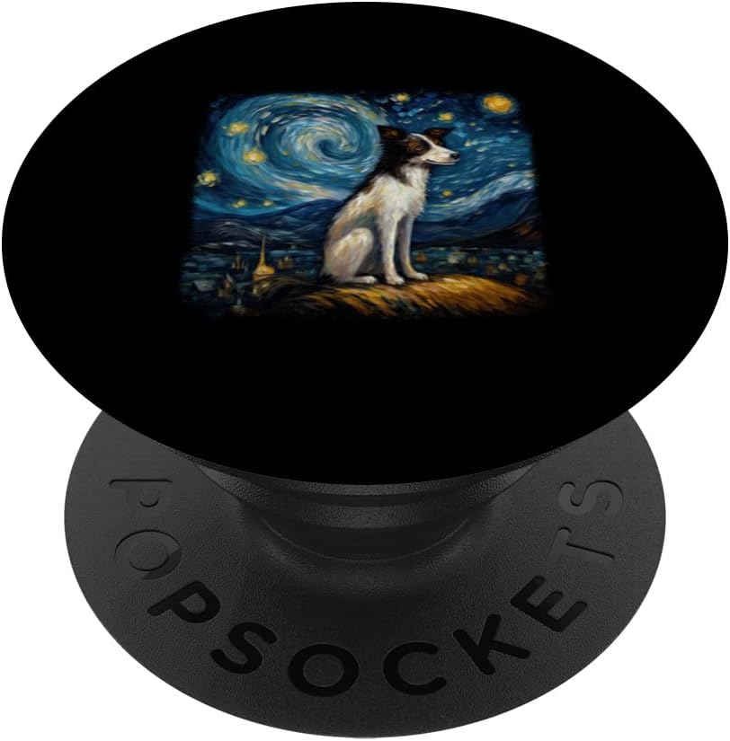 Van gogh Border Collie in starry night PopSockets Swappable PopGrip