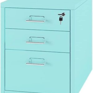 Archivador con 3 cajones, archivador móvil de metal con ruedas de bloqueo, armario de metal debajo del escritorio para (color azul lago) Archivador con 3 cajones, archivador móvil de metal con ruedas de bloqueo, armario de metal debajo del escritorio para (color azul lago)