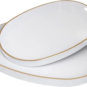 MAONAME Bandejas blancas para servir con asas, bandejas decorativas ovaladas para mesa de café, bandejas anidables, juego de 2, bandejas de tocador MAONAME Bandejas blancas para servir con asas, bandejas decorativas ovaladas para mesa de café, bandejas anidables, juego de 2, bandejas de tocador