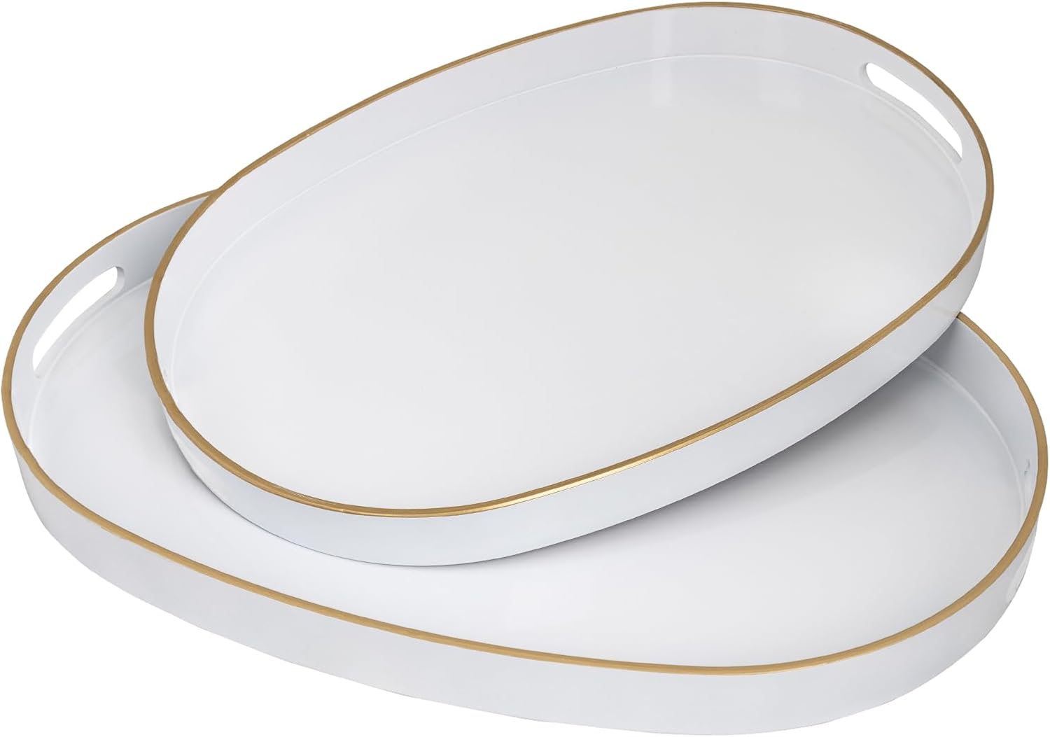 MAONAME Bandejas blancas para servir con asas, bandejas decorativas ovaladas para mesa de café, bandejas anidables, juego de 2, bandejas de tocador