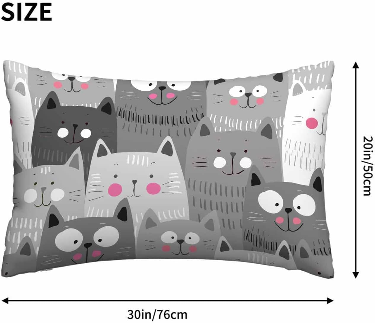 Funda de almohada blanca y gris con diseño de gatos de dibujos animados, funda de cojín lumbar para la cintura, sofá, rectangular, decorativa para