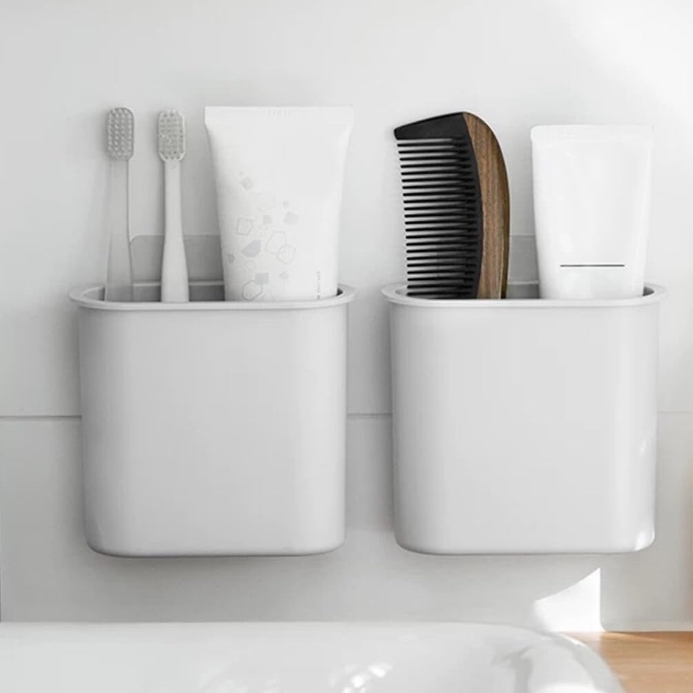 Cabilock Caja de almacenamiento de pared sin clavos, soporte para cepillos de dientes, cajas de almacenamiento de cepillos de dientes, estante de