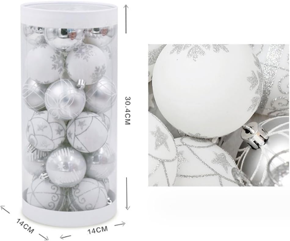 Adornos – Juego de 24 bolas de Navidad de 2.362 in2.36 pulgadas para árbol de Navidad, inastillables, de plástico, pintado, decoración de árbol de