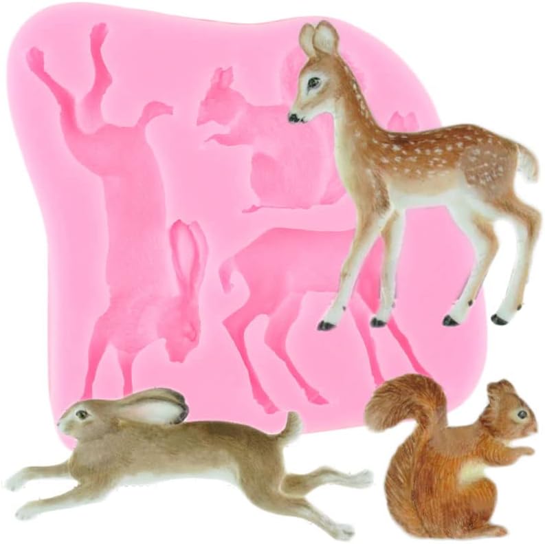 Bosque de la selva animales moldes de silicona Ardilla Ciervo Conejo Tocón Hierba Flor Chocolate Caramelo Fondant Molde Decoración de Pasteles