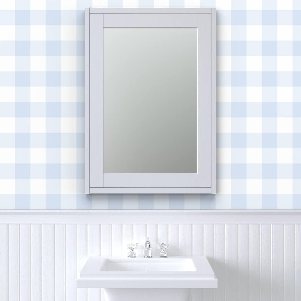 Spoonflower Despegar y pegar papel tapiz Swatch – Azul Gingham grande Check Inch Niños Decoración del hogar Blanco Papel pintado extraíble