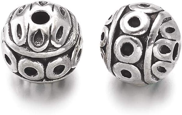 Craftdady 20 cuentas espaciadoras redondas de plata antigua de 0.315 in de metal tibetano para hacer joyas agujero 0.039 in